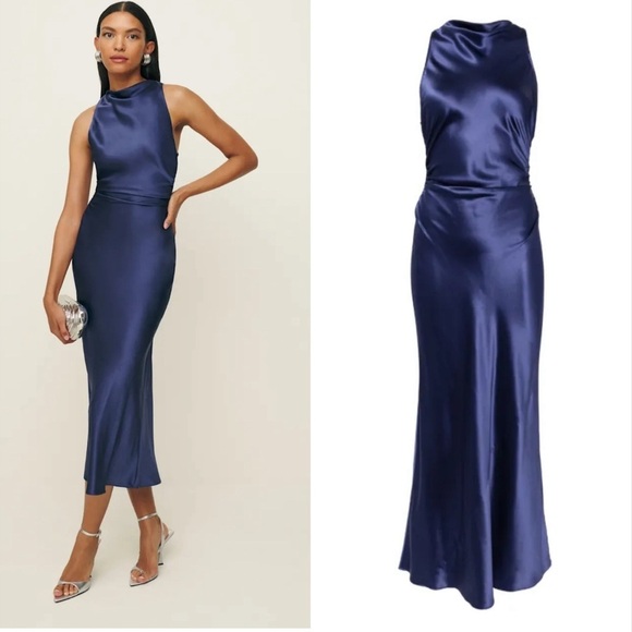 Reformation Cassette silk dress blue iris NWT - Picture 1 of 7